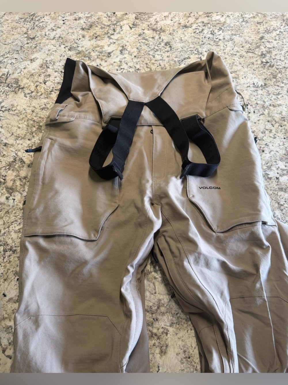 Volcom Men's Tan Cargo Snow Pants with Black Suspenders